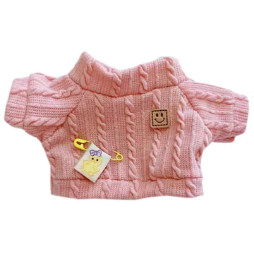 Niannyyhouse 10Cm Plush Doll Clothes Cartoon Pattern Knit Sweater Dolls Accessories Dress Up (Pink)