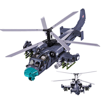 Tarcury Kamov Ka-52 Scout Attack Helicopter Building Toy - Army Set With 913 Pcs, 1:30 Scale, Includes 2 Toy Soldiers - Fun For