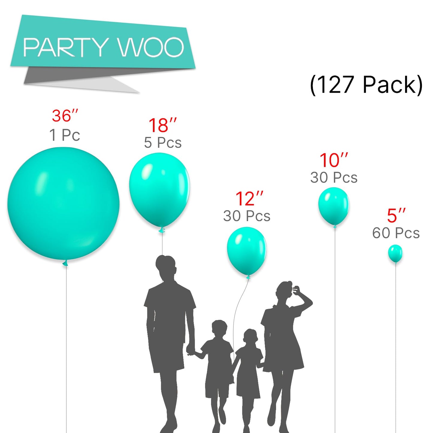 Partywoo Teal Balloons, 127 Pcs Teal Blue Balloons Different Sizes Pack Of 36 Inch 18 Inch 12 Inch 10 Inch 5 Inch Turquoise Balloons For Balloon Garland Or Balloon Arch As Party Decorations, Teal-Y69