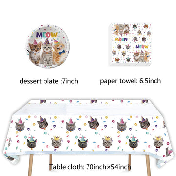 41Pcs Cat Party Supplies,Include 20 Plates, 20 Napkin And 1Pcs Tablecloth,Used For Birthday Party Decoration (Cat Eee)