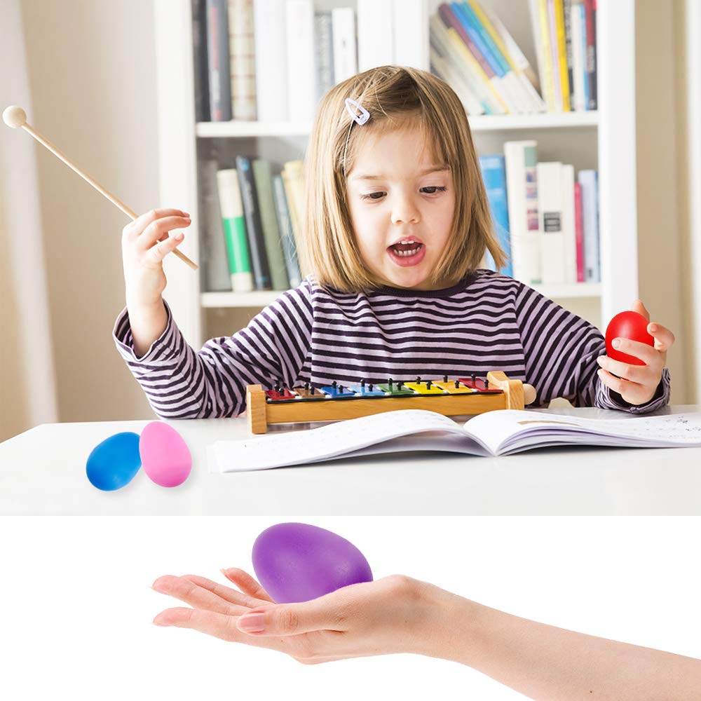 Augshy 18Pcs Plastic Egg Shakers Percussion Musical Egg Maracas Easter Eggs With 8 Colors