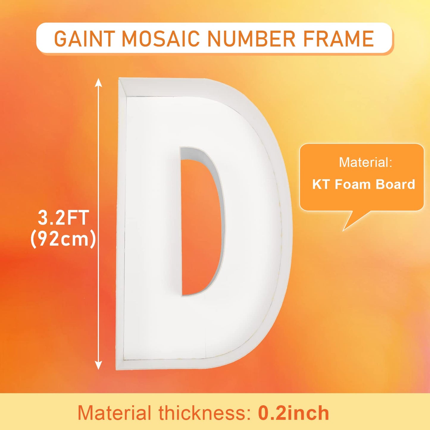 3Ft Large Marquee Letters Mosaic Balloon Frame Pre-Cut Foam Board Marquee Light Up Letters D For Birthday Party Decorations,Wedd
