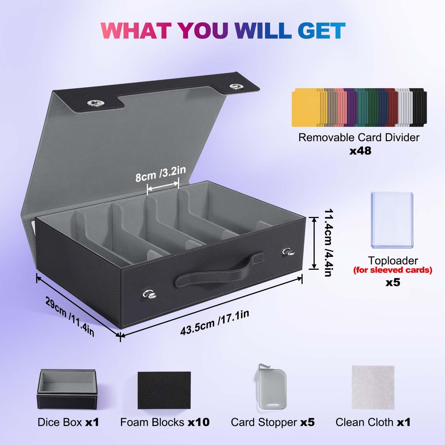 UAONO Trading Card Storage Box with Commander Display, 5 Row Magic Card Box with Handle & Aluminum Alloy Locking for 3900+ Unsle