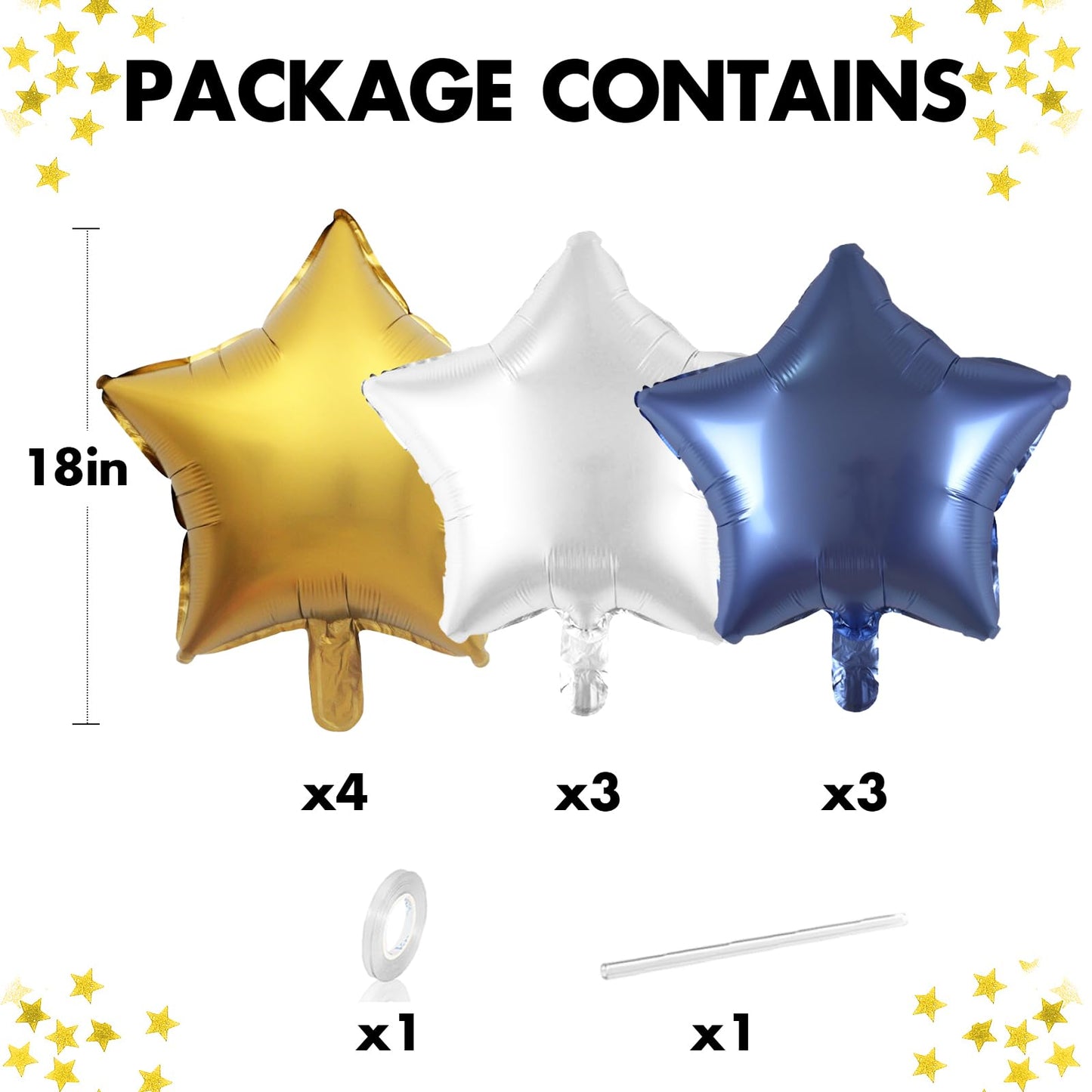 Feyg Matte Blue Star Balloon, 18 Inches, Pack Of 10, For Helium, Birthday, Graduation, Wedding Decorations