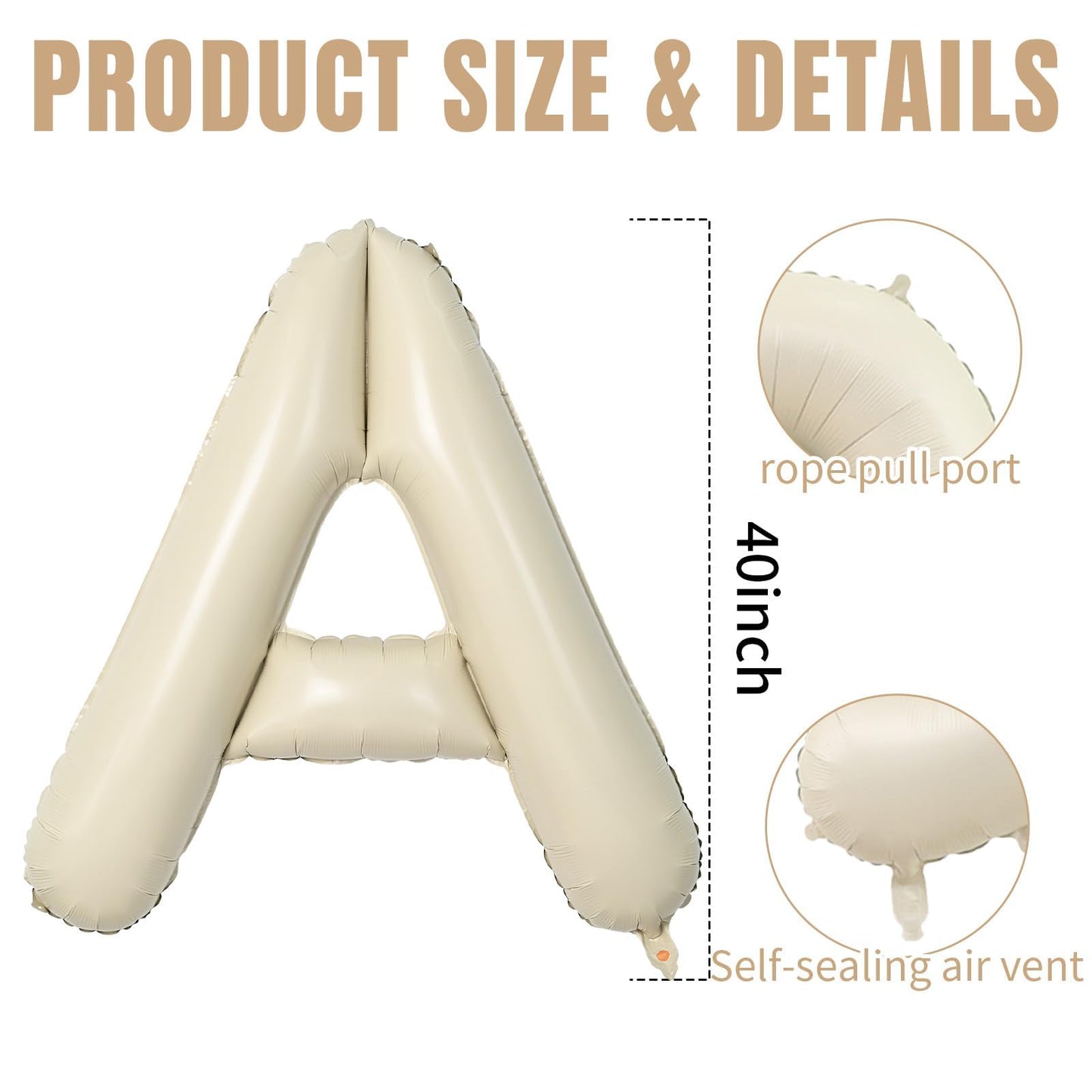 Wpensky 40 Inch Cream Letter Balloon, Large Foil Mylar A Balloon for Birthday Party & Wedding Decorations
