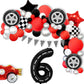 Race Car Birthday Balloons Decorations, 40 Inch Racetrack Black Number 6 Balloon, Large Mylar Black 6 Balloon For 6St Birthday R