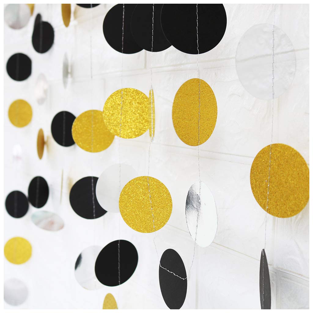 Flairs New York Happy Birthday String Decorations Party Props (Pack Of 1 String Decorations, Gold Silver Black Glitter Polka Dot