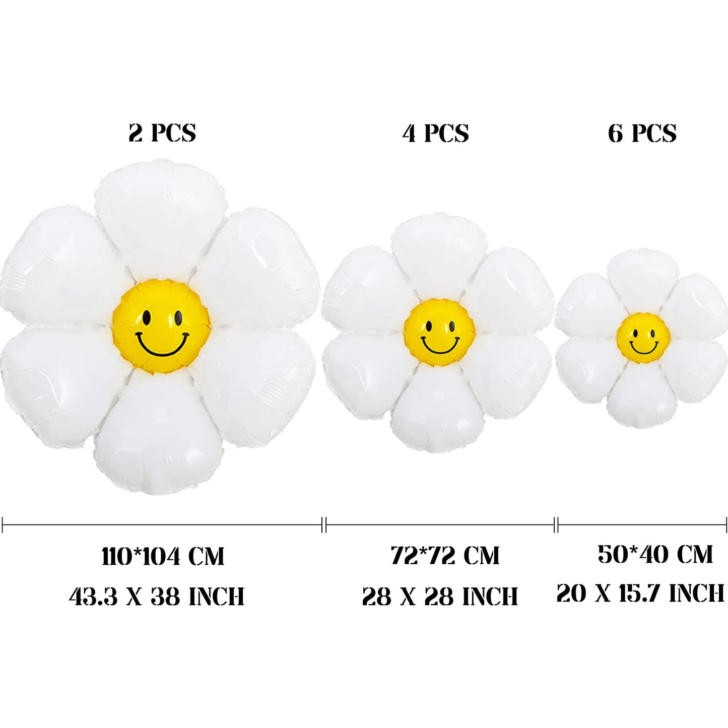 Daisy Balloons With Smile, 12 Pcs Groovy Boho White Flower Balloon Party Decorations For Birthday Wedding Party D  Cor For 60S H