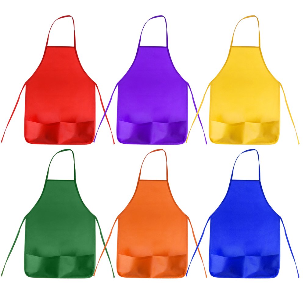 KUUQA Kids Art Apron - 6 Colors, 2 Pockets, 13 x 19, Ideal for Painting, Crafts, Home, Kitchen, Classroom Supplies