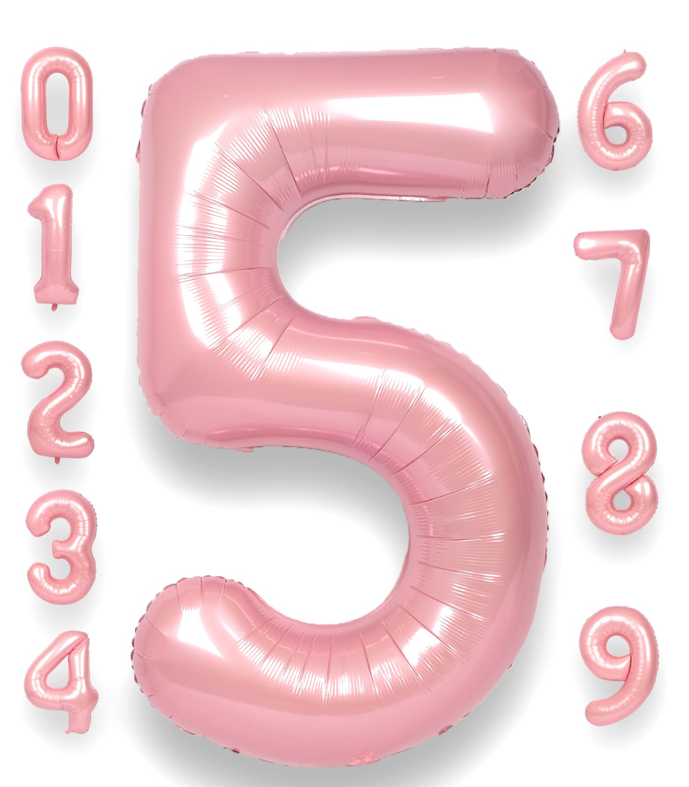 Rainbowq Party 5 Balloon Number 40 Inch For Boy Or Girl Big Pink 0-9 Foil Mylar Large 5 Number Balloon Happy 5Th Birthday Party