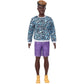 Barbie Ken Fashionistas Doll #153 With Sculpted Dreadlocks Wearing Blue Animal-Print Shirt, Purple Shorts & Boots, Toy For Kids