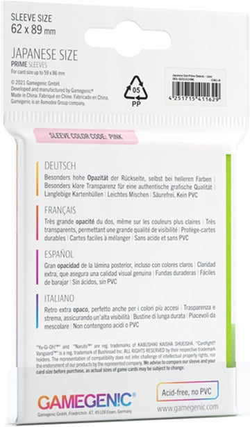 Prime Japanese Size Card Sleeves | 60 Pack of 62 mm by 89 mm Card Sleeves | enhanced Quality Card Game Holder | Use with TCG and LCG Games | Lime Color | Made by Gamegenic