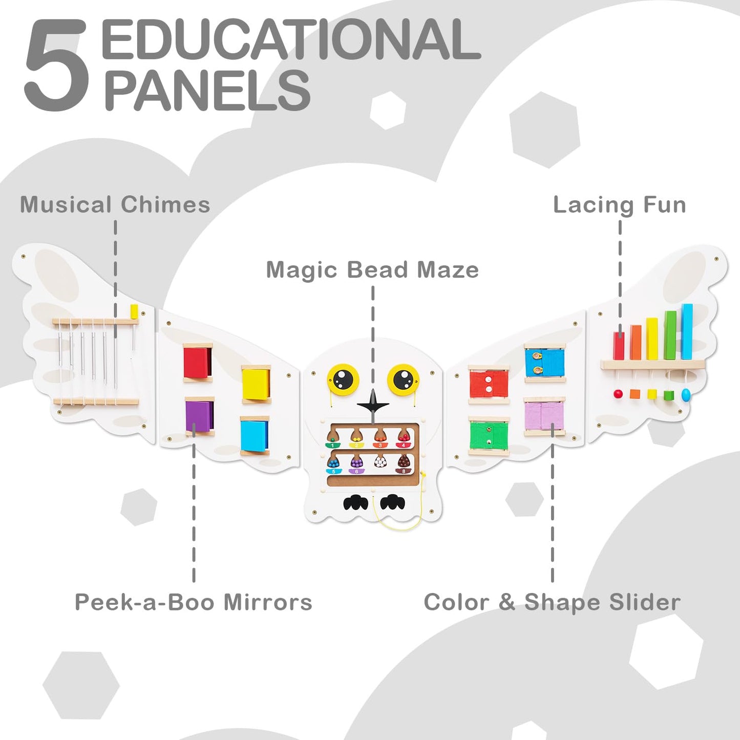 Monlurd Owl Montessori Busy Board,Sensory Board,Educational Toys,Activity Cube,Wall Toys,Daycare Furniture,Playroom Furniture,In