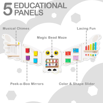 Monlurd Owl Montessori Busy Board,Sensory Board,Educational Toys,Activity Cube,Wall Toys,Daycare Furniture,Playroom Furniture,In