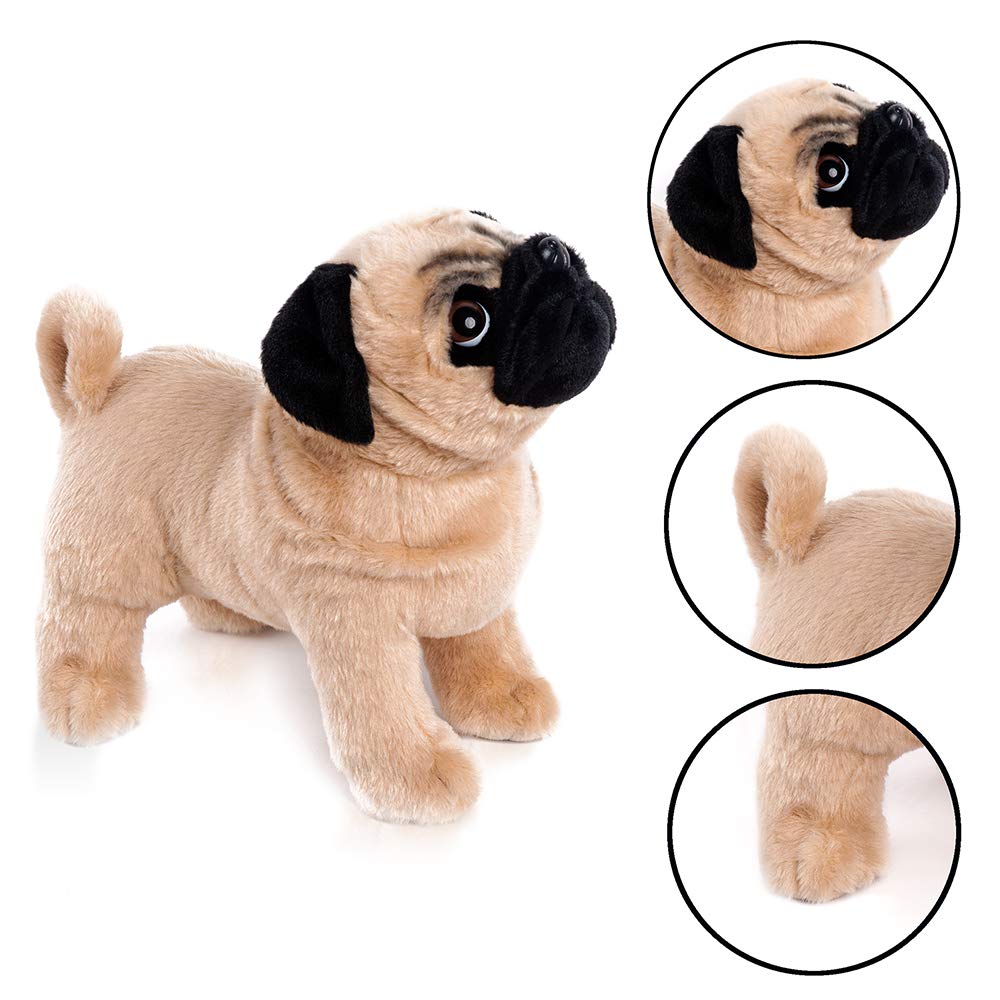 Boni 12.5 Inch Brown Pug Stuffed Animal, Pug Plush Dog Stuffed Animals Gifts For Children Christmas Day Birthday