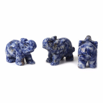 Carved Natural Blue Spot Jasper Gemstone Elephant Healing Guardian Statue Figurine Crafts 2 Inch