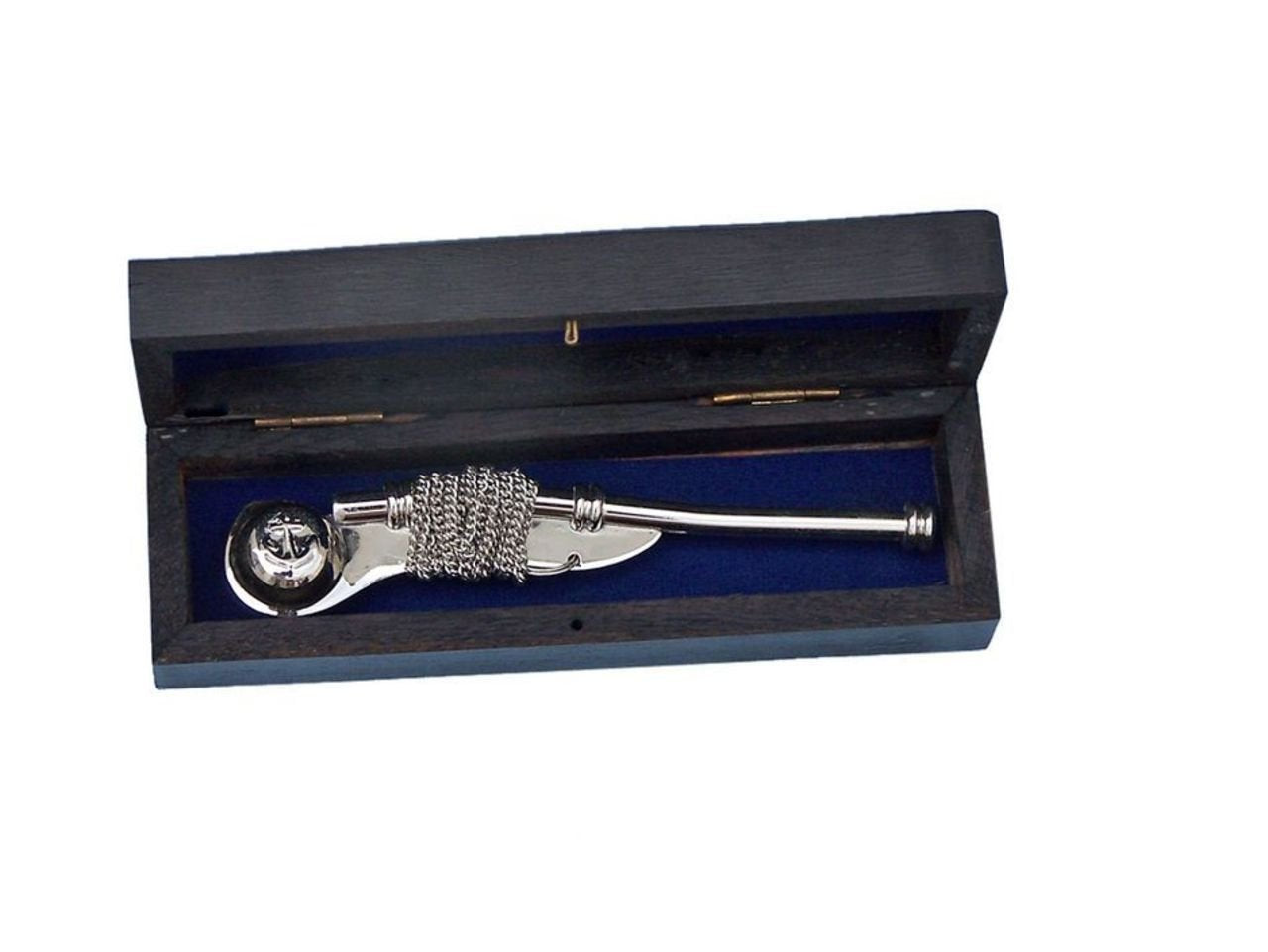 Hampton Nautical 3Xglass-101 (Bosun) 5' W/Black Rosewood Box-Nautical Chrome Boatswain Whistle, Silver