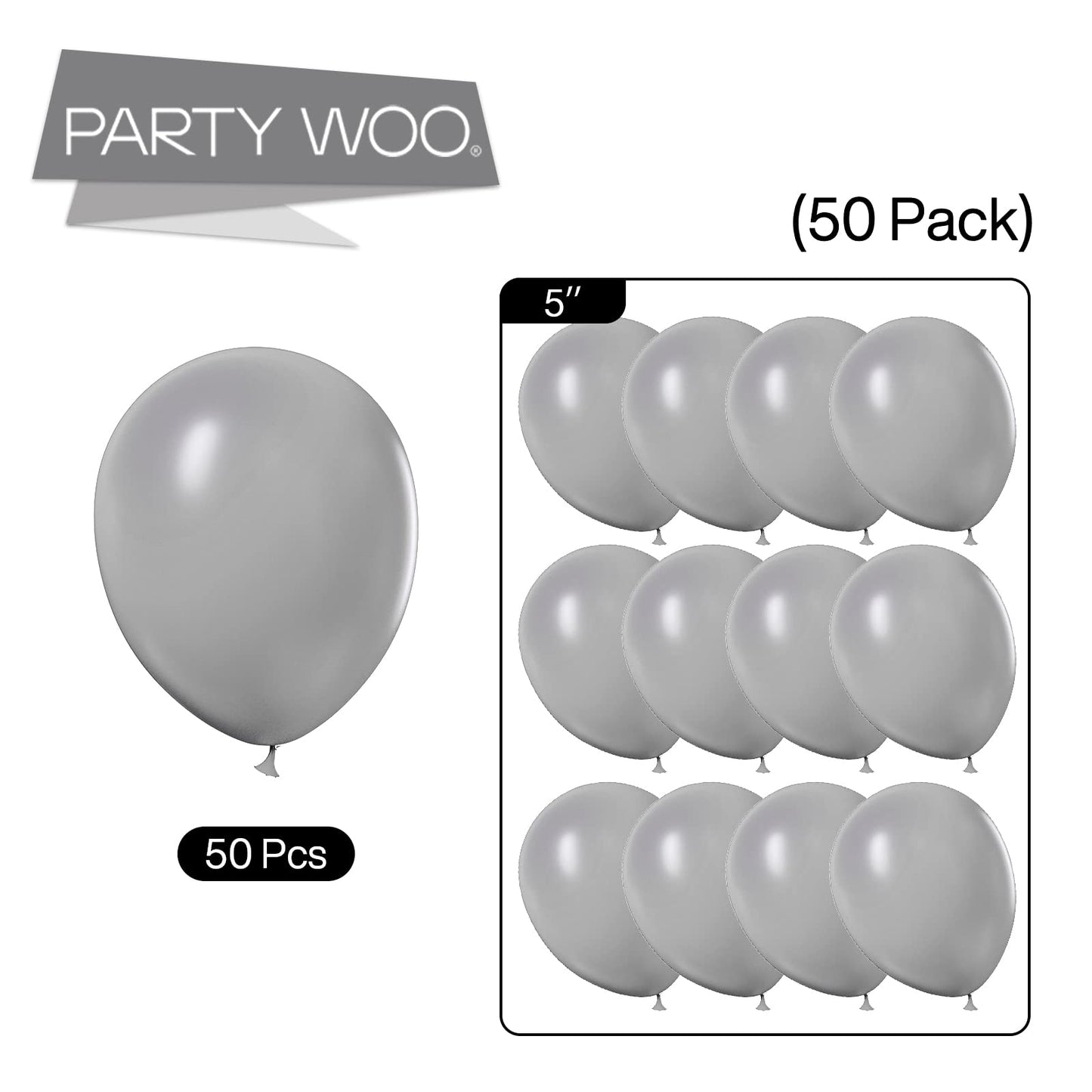 Partywoo Gray Balloons, 50 Pcs 5 Inch Latex Balloons, Gray Balloons, Party Balloons, Latex Balloons, Birthday Balloons For Baby Shower Decorations, Birthday Decorations Men, Wedding