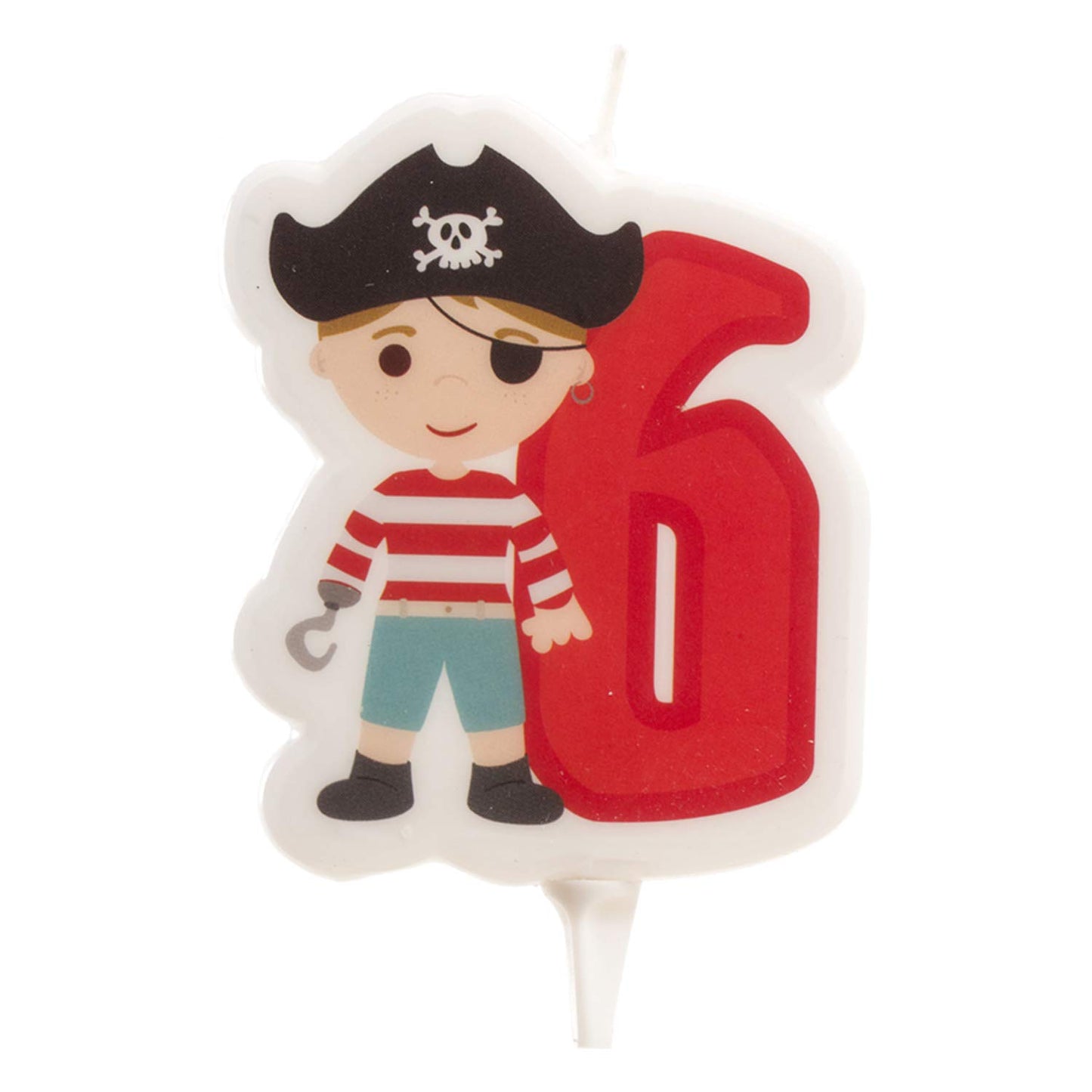Dekora - Pirate 2D Birthday Candle for Childrens Cakes - Number 6