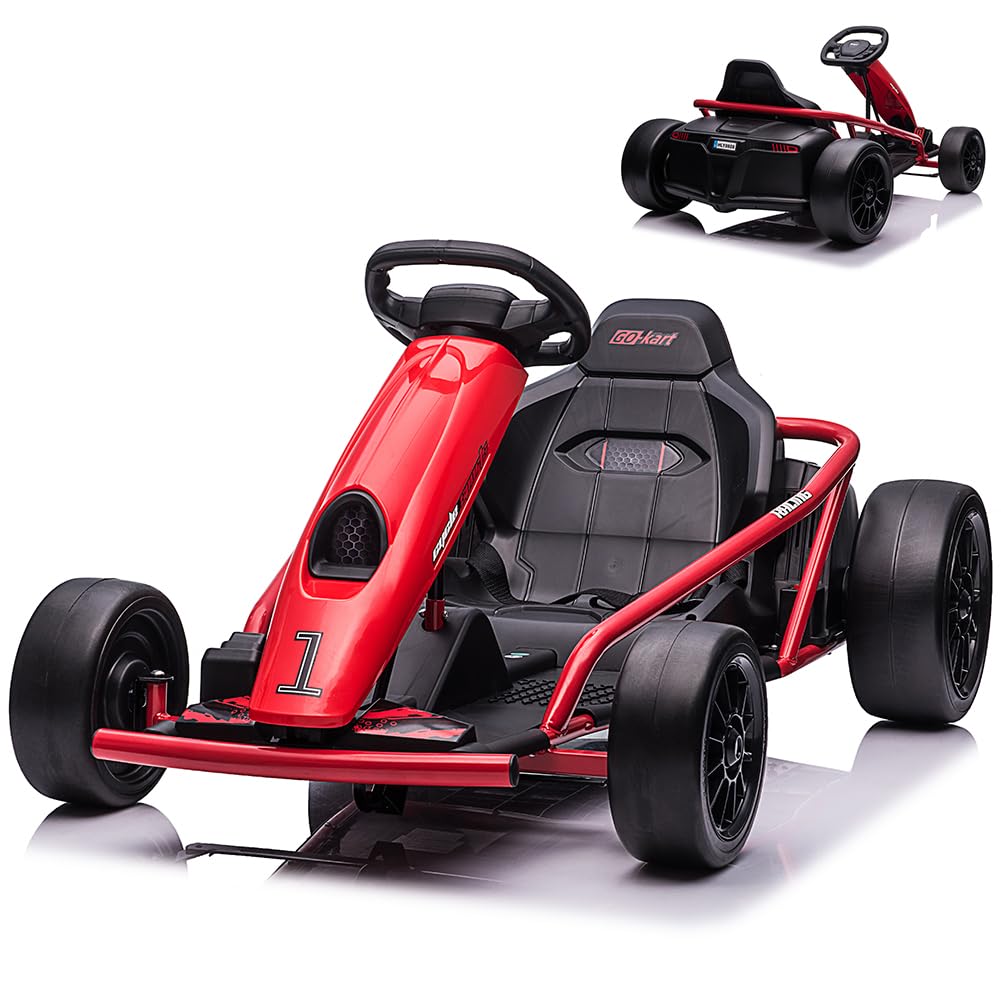 PALBY'S Go Kart for Kids, 24V 9Ah Battery, 300W*2 Motors, 8MPH High Speed Drifting, Slow Start Function, Music, Horn, Max Load 1