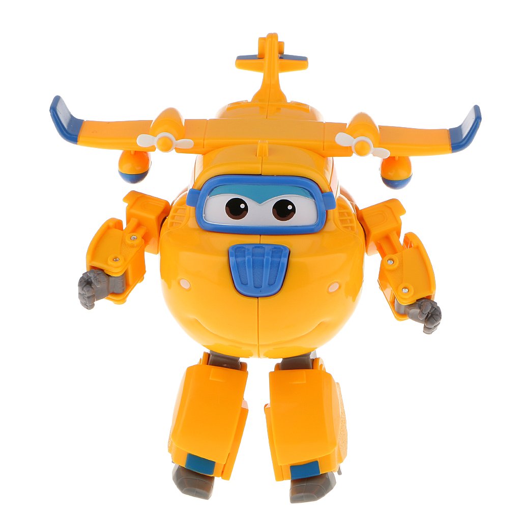 AlphaToys Super Wings Transformer Toys - 5 in 1 Donnie Airplane to Robot, Yellow, 2-in-1 Action Figures for Kids Age 3+
