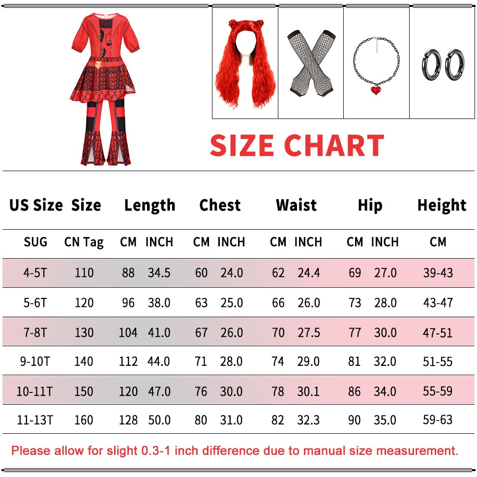 3-11 Years Rise of Red Girls Cosplay Costume Sets with, Role Playing Outfits Halloween Christmas Party (8-9 years)