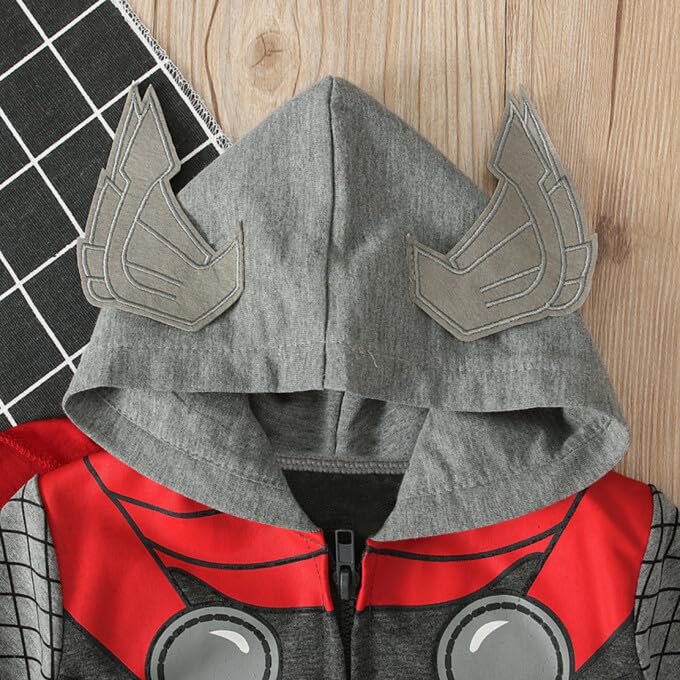 LEMONBABY Little Kids Unisex Boys Girls Superhero Cool Jacket Sweatshirt Hoodie Coat Costume (Thor, 5Y)