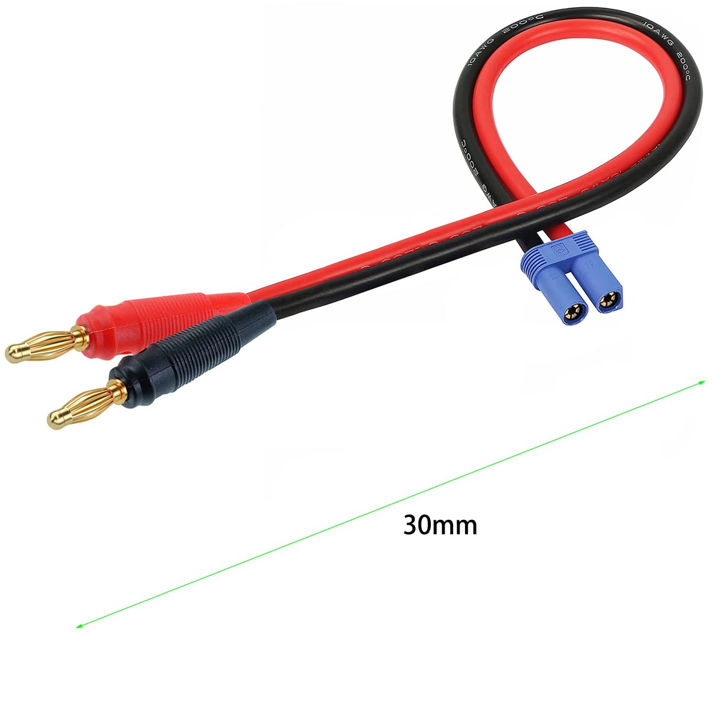 QOFOWIN EC5 Plug Connector Adapter, EC5 Male Plug to 4mm Banana Male Connector Adapter with 12AWG 30CM(11.8 inch) Cable for RC H