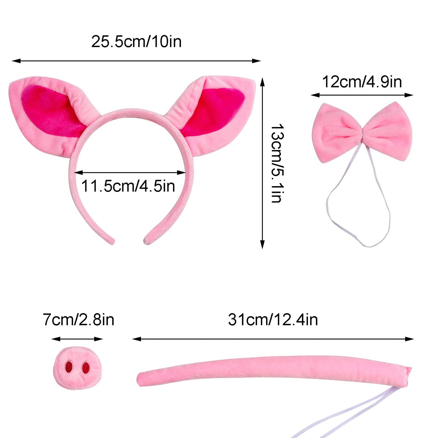 Jmkcoz Animal Fancy Pig Costume Set Pink Pig Ears Headband Nose Tail Bow Tie Tutu Skirt For Christmas Halloween Dress Up Cosplay Party