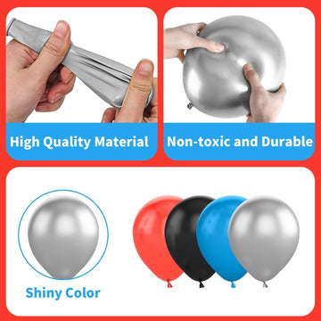 Black Red Blue Balloon,60 Pcs 12 Inches Metallic Silver Spider Balloons For Kids Spider-Theme Birthday Decorations Birthday Balloons Baby Shower Engagement Party Supplies
