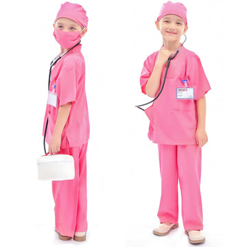 Toylink Doctor Costume For Kids Girls Halloween Doctor Dress Up With Lab Coat Carrying Bag Accessories Pretend Play Kit