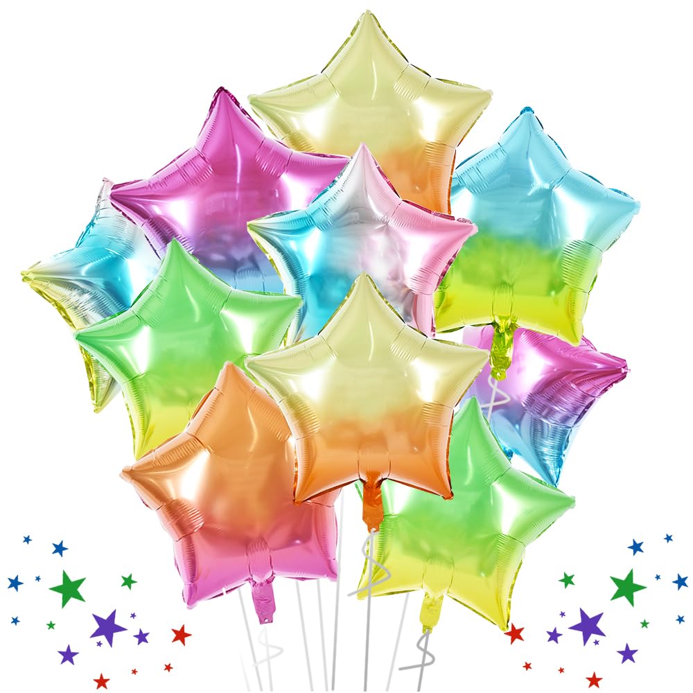 TONIFUL 30Pcs 18 Inch Large Colorful Star Shape Foil Balloons Big Gradient Stars Helium Mylar Ballons for Birthday Wedding Baby 