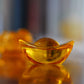 2Pcs Handmade Chinese Yellow Crystal Yuan Bao Figurine Collectibles Feng Shui Golden Ingot Statues Ornament For Wealth Luck,3Inch