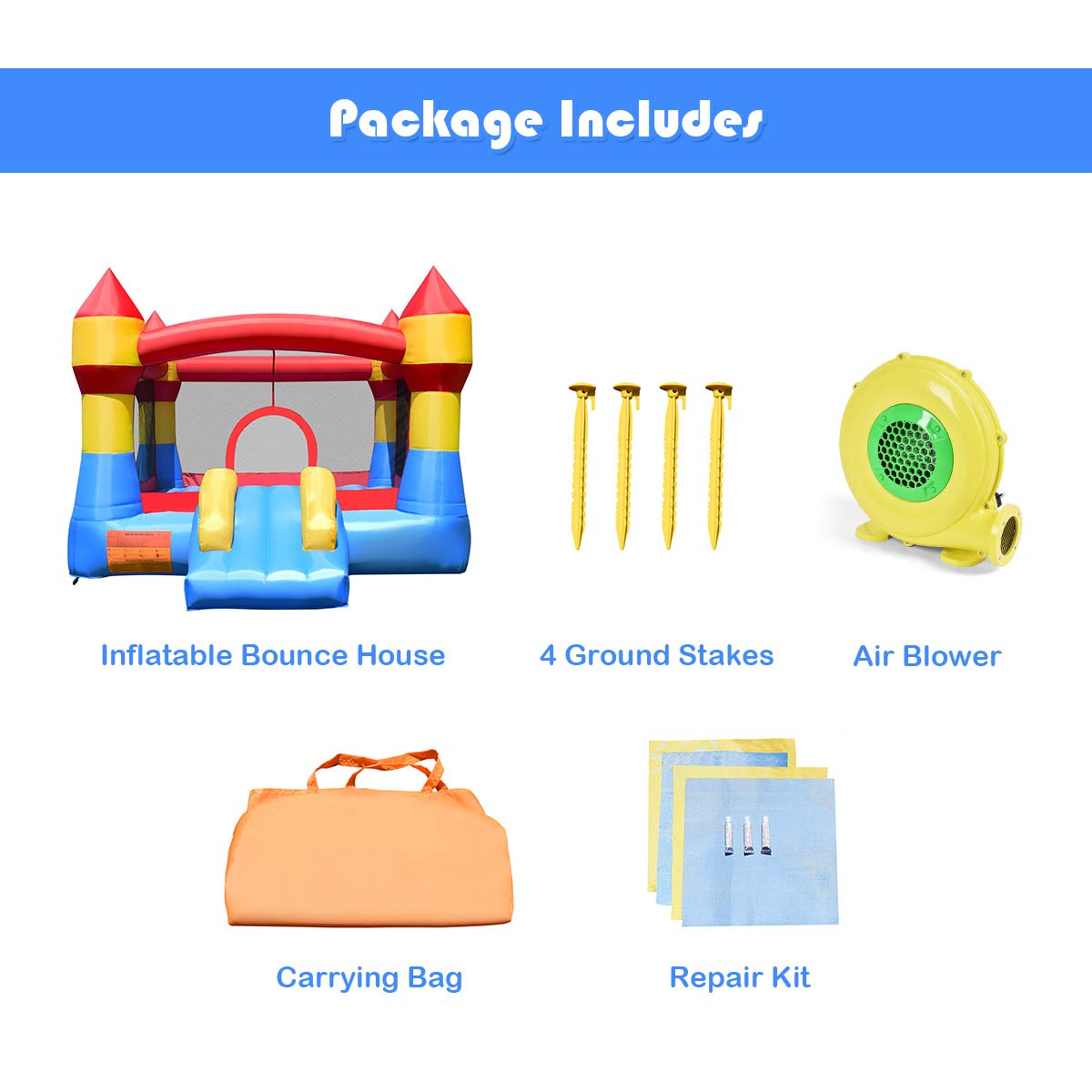 Costzon Inflatable Bounce House, Party Castle Bouncy House For Kids 12Ft L X 9Ft W X 7Ft H Indoor Outdoor Fun W/Large Jumping Area & Fun Slide, Blower, Toddler Bounce House For Backyard Birthday Gifts