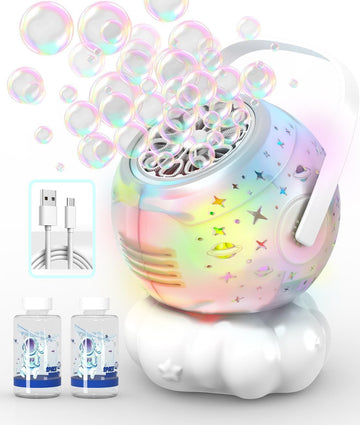 Rechargeable Bubble Machine with Colorful LED Light - Make Large Bubbles - 600mL Automatic Bubble Maker for Kids - Outdoor Party