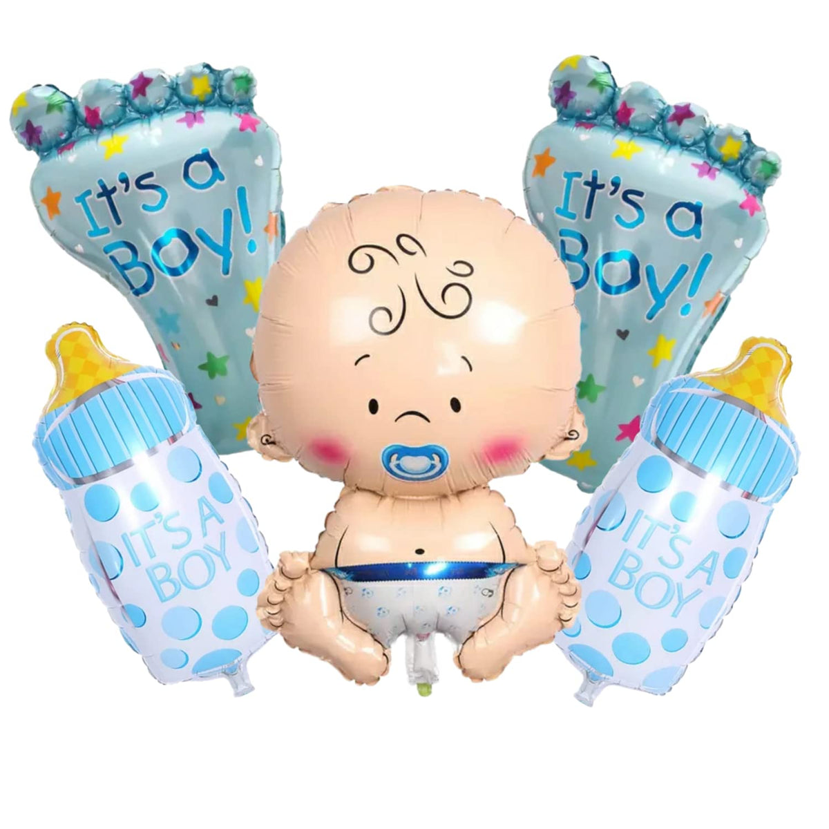 Party Decorz It A Boy Foil Balloons (Small Size) Set of 5pcs (2pcs Foot Balloon+ 2pcs Milk Bottle Balloon+ 1pcs Baby Boy Balloo