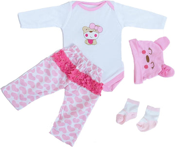 Scnbom Reborn Baby Dolls Girl Clothes For 17-24Inch Outfits Accesories (Pink Bear 4Pcs Set)