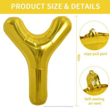 Toniful 40 Inch Large Gold Letter Y Balloons Helium Balloons,Foil Mylar Big Balloons For Birthday Party Anniversary Supplies Dec