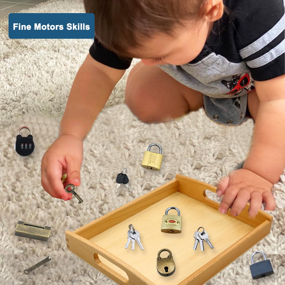 Inslat Montessori Lock And Key Toy Set For Toddlers, Montessori Elementary Materials Educational Stem Toy Matching Games Lock Set With Wooden Tray For 3 4 5 Year Old Kids