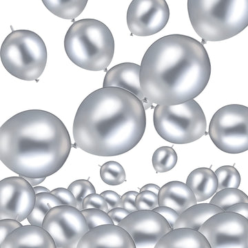 100 Pcs Link Balloon Linking Balloon Latex Linkable Balloons Connected Wedding Party Decoration (Metallic Silver, 10 Inch)