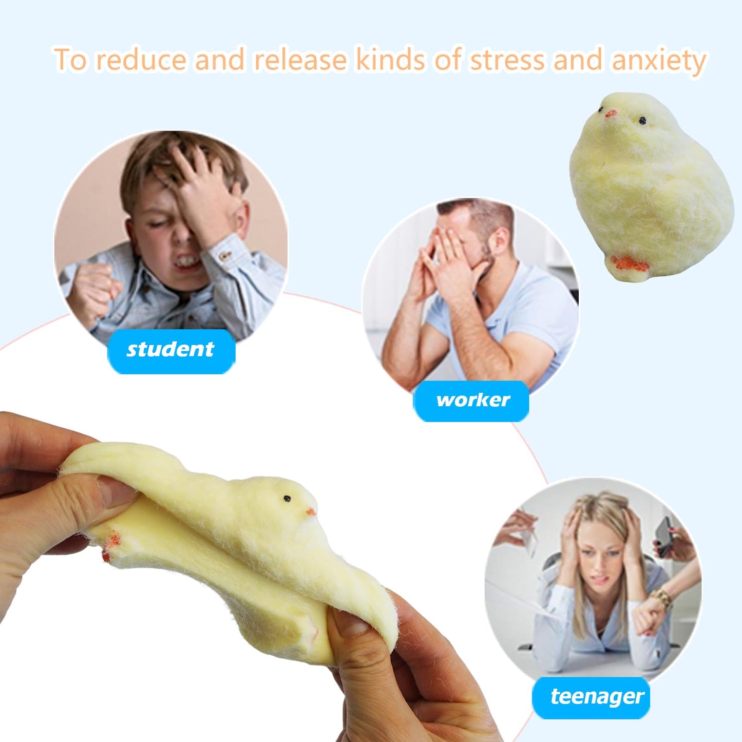 Handmade Soft Chick Squishy Toys,Stress Relief Sensory Toys,Silicone Fidget Toys Squishy Suitable Adults( Chicken,1Pack )