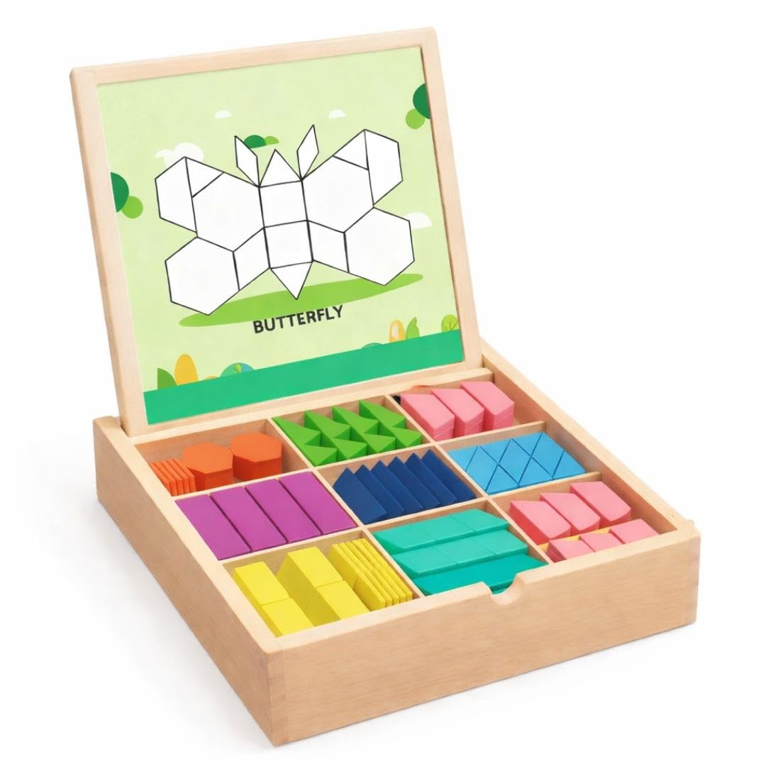 Woodlet Magnetic Shape Puzzle Board Toy with Wooden Box for Kids