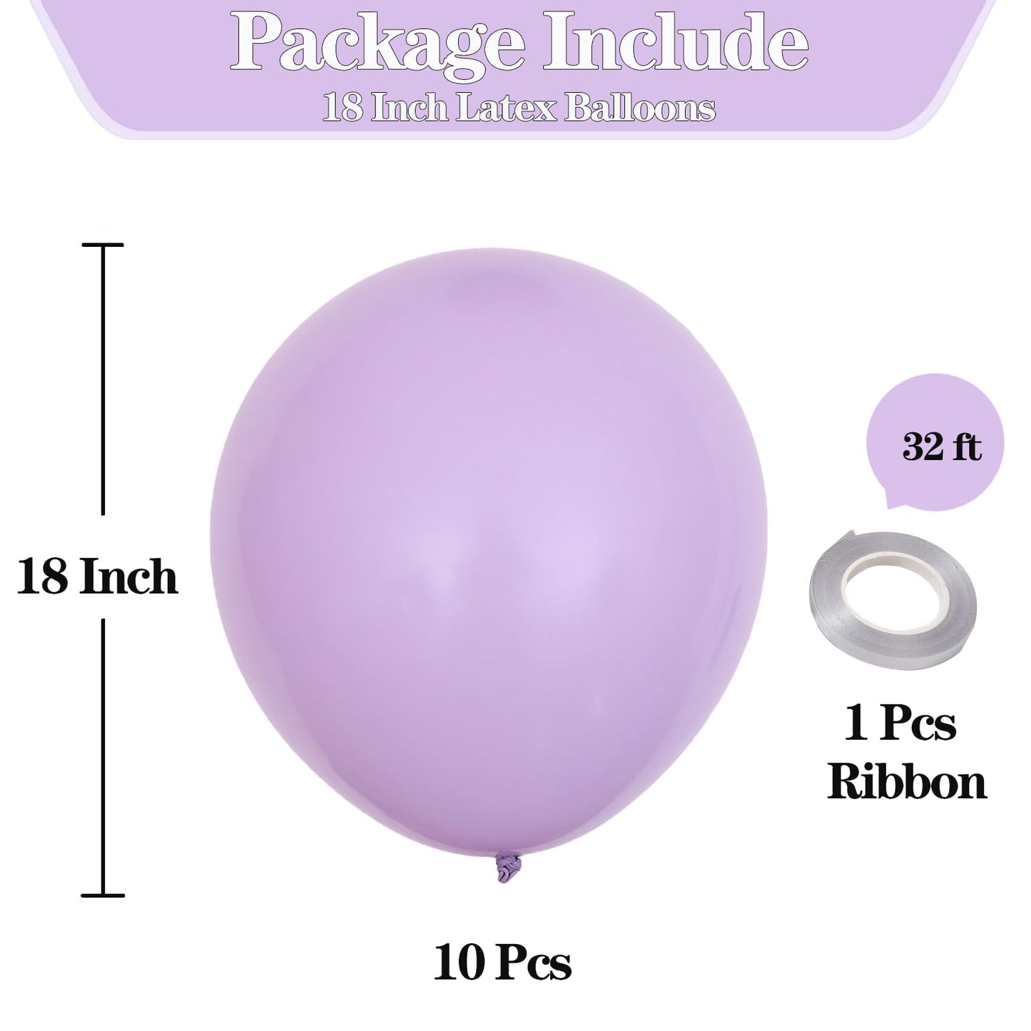 Kalor 18 Inch Pastel Purple Balloons, 10Pcs Thick Latex Round Helium Balloons For Birthday Family Party Wedding Party Baby Shower Decoration Supplies