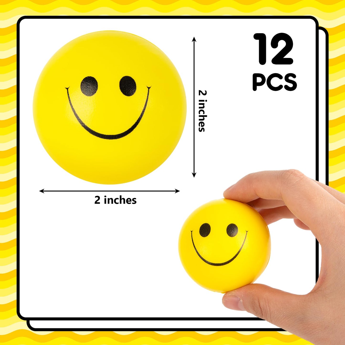 Lovestown 40Pcs Stress Balls Bulk, 2 Inch Smiley Face Stress Balls Mini Yellow Stress Relief Balls For Kids School Carnival Reward Party Bag