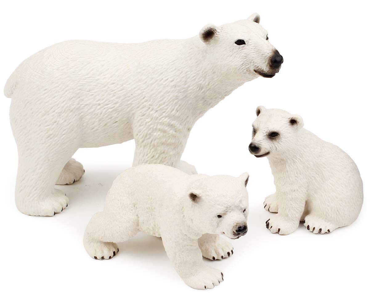 Uandme Polar Animal Toy Figurines Set, Includes Polar Bear Family & Emperor Penguin Family Figures