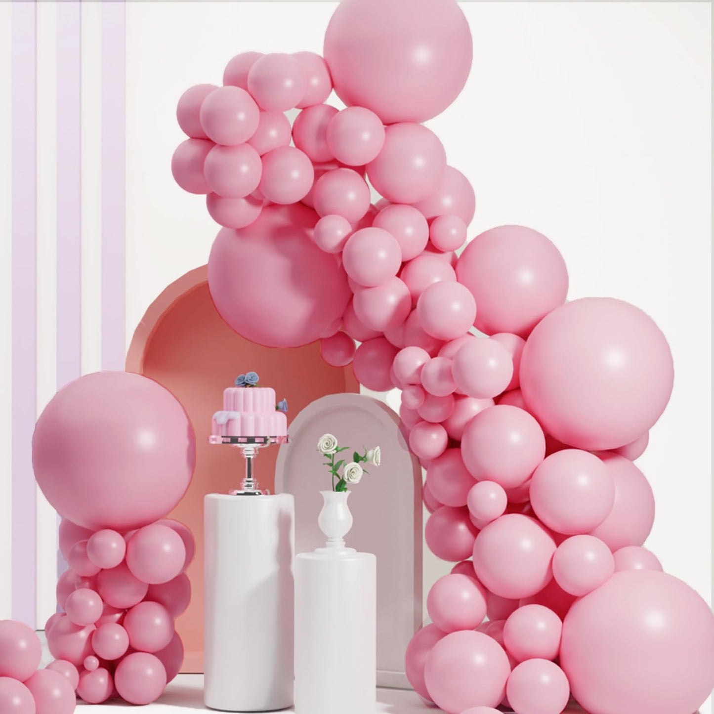 Pink Balloons Different Sizes,Scmdoti Double Stuffed Pink Balloon Arch,Pastel Pink Balloons Garland,18/12/10/5 Inch Pink Balloon