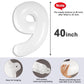 White 9 Balloon Number 40 Inch, Number 9 19 29 39 1989 Birthday Balloons Large Foil Mylar Decorations For Birthday Party, Engage