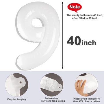 White 9 Balloon Number 40 Inch, Number 9 19 29 39 1989 Birthday Balloons Large Foil Mylar Decorations For Birthday Party, Engage