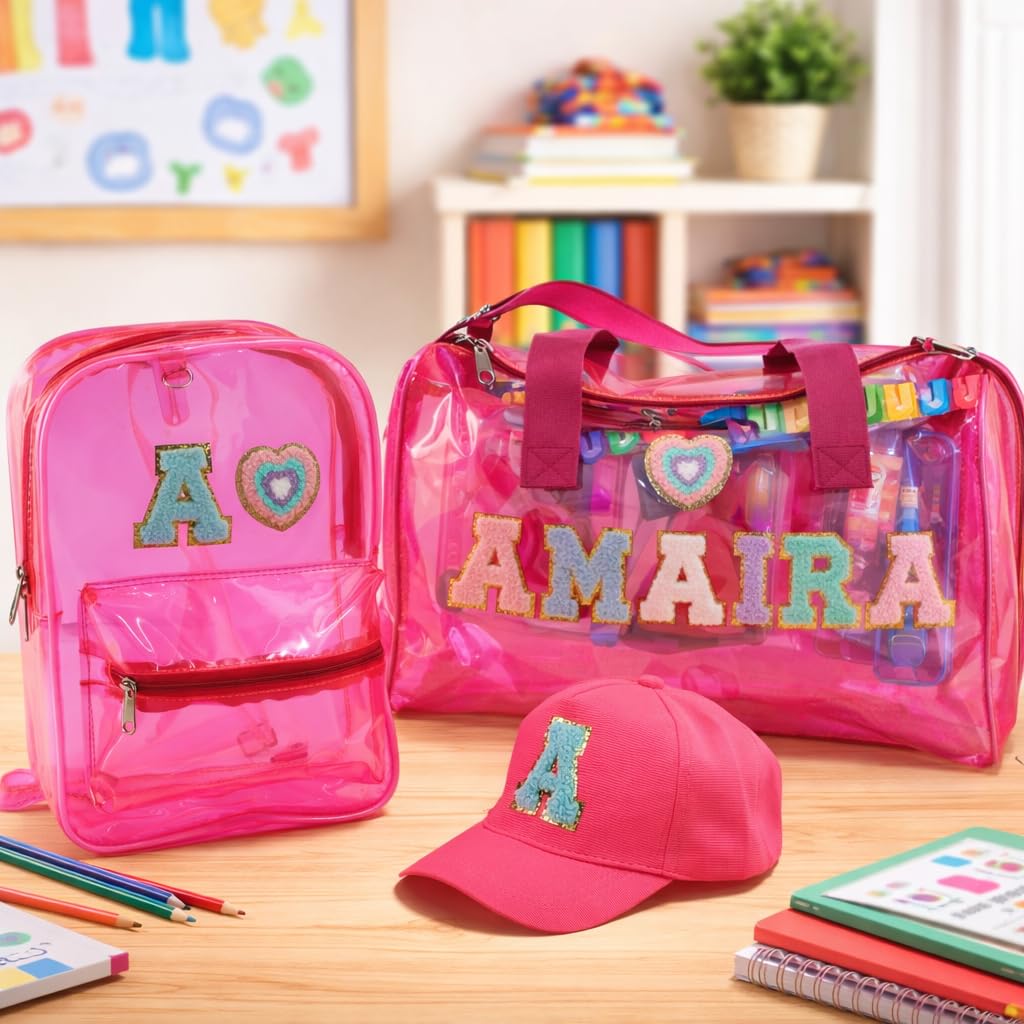Aica Personalized Name Embroidered Letters & Patch Pvc Bag & Cap Kids Combo Giftset (210 Years)  Pink |Stationery Items |Duffl
