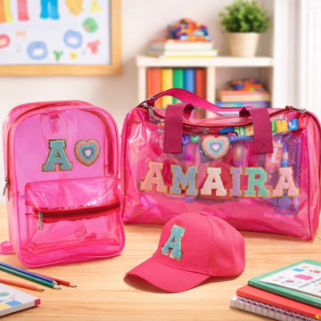 Aica Personalized Name Embroidered Letters & Patch Pvc Bag & Cap Kids Combo Giftset (210 Years)  Pink |Stationery Items |Duffl